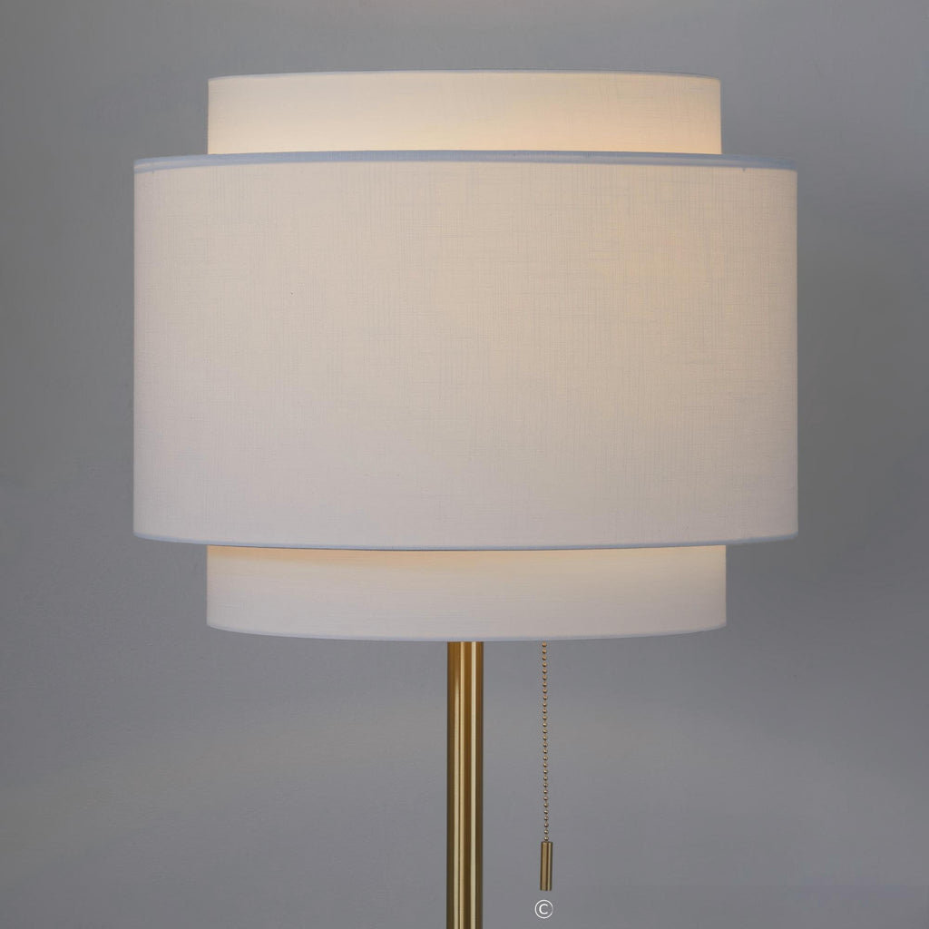 Gold floor lamp with tiered linen shade, image 4 of 6