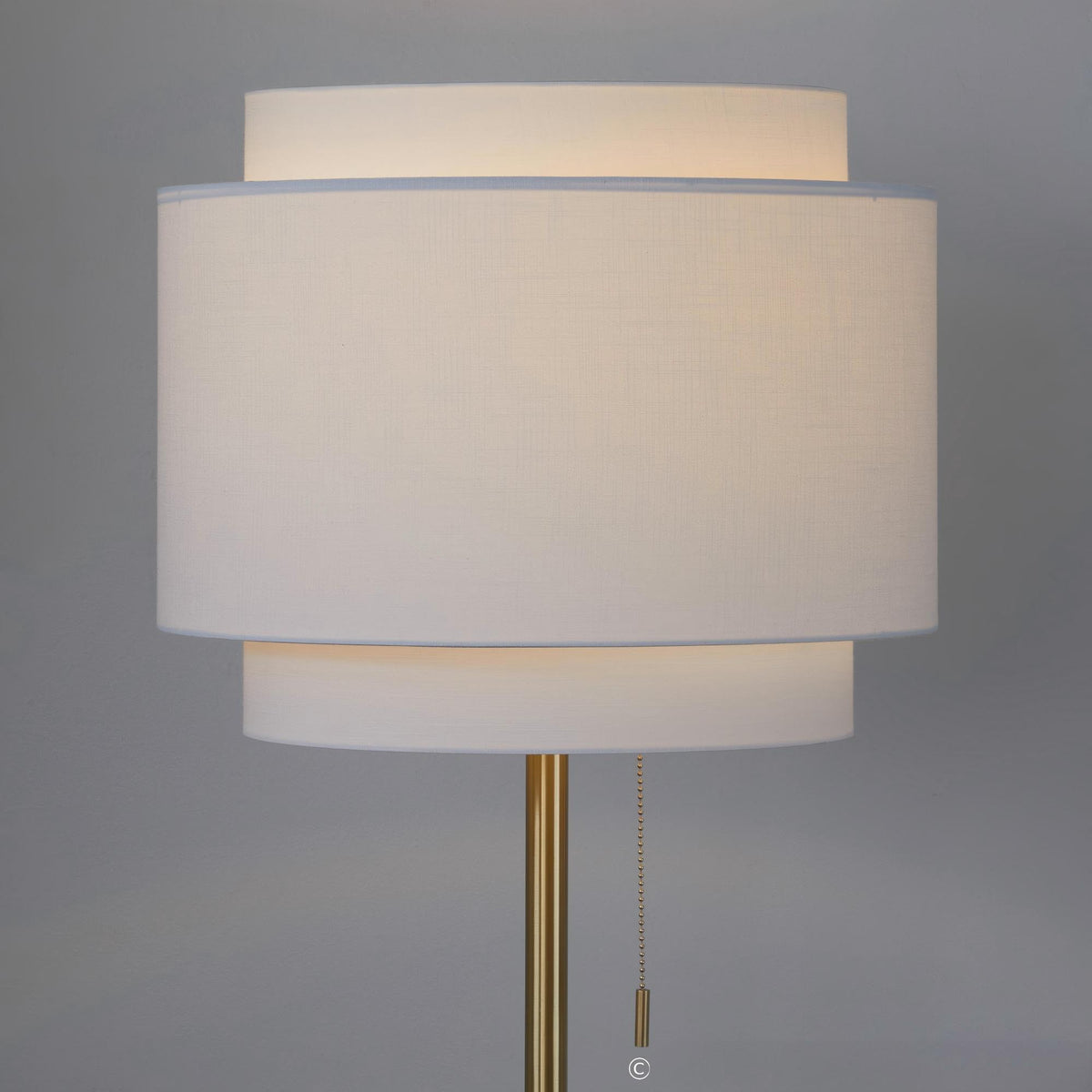 Gold floor lamp with tiered linen shade, image 4 of 6