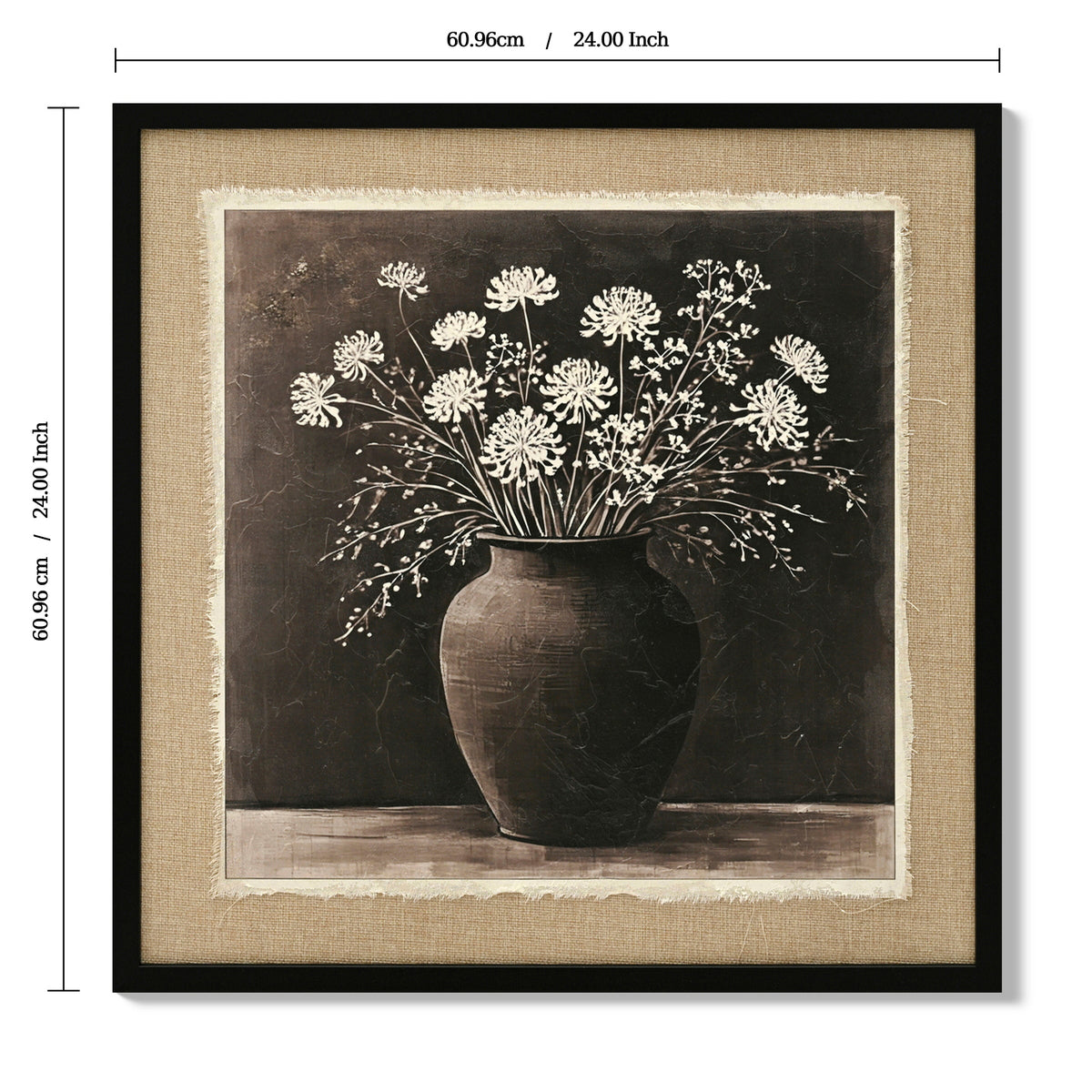 Framed canvas of white flowers in a clay pot, image 5 of 5
