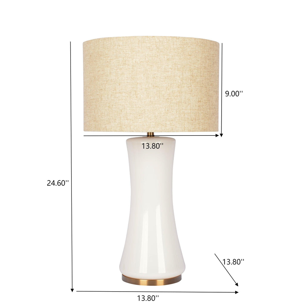 Off-white glass table lamp with gold base and fabric drum shade, image 5 of 5