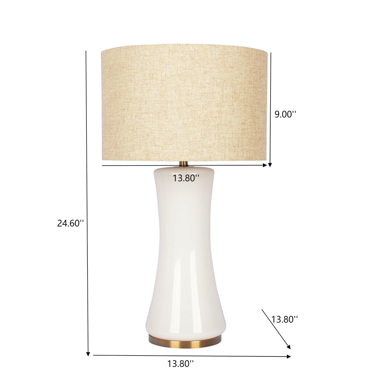 Off-white glass table lamp with gold base and fabric drum shade, image 5 of 5