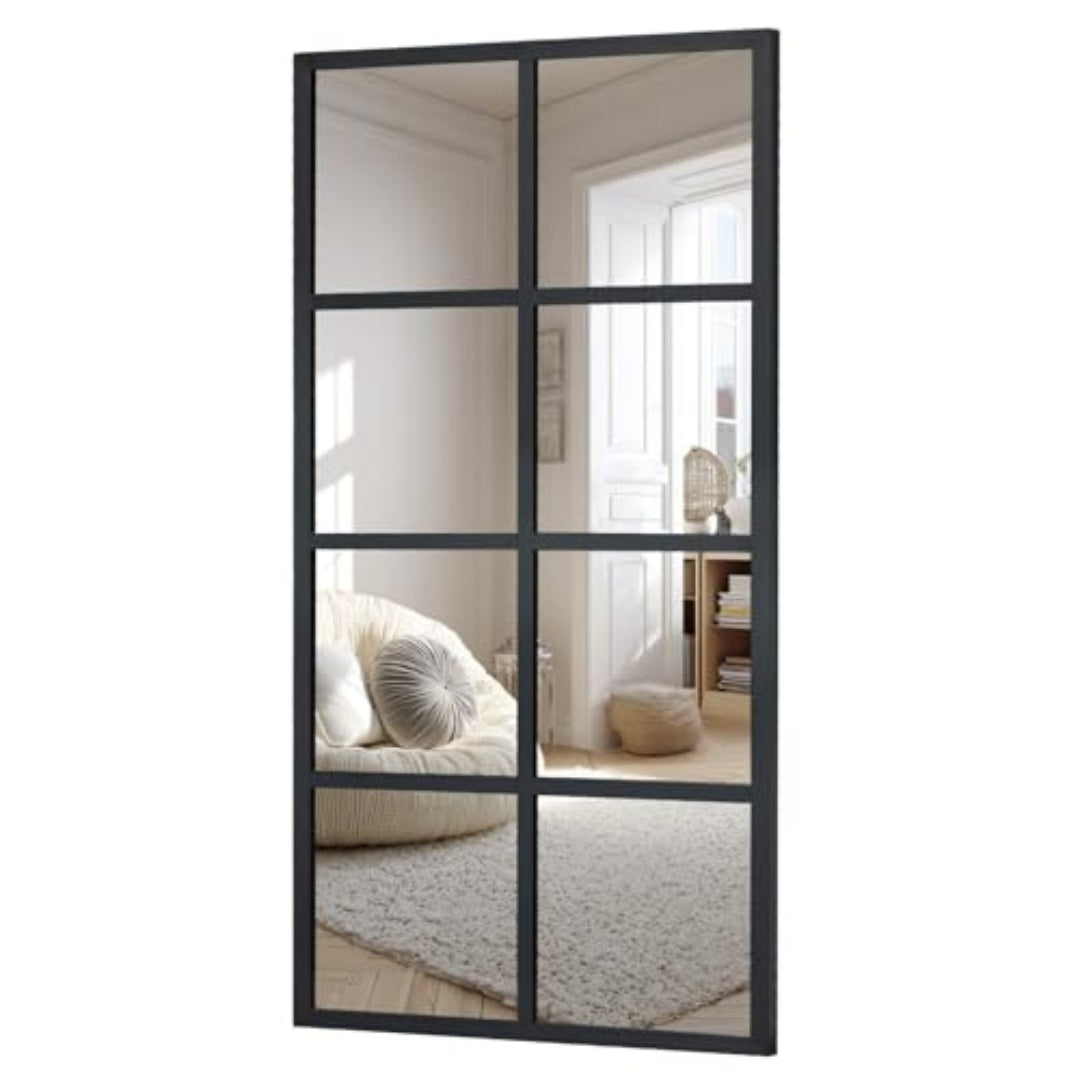 Black window pane wall mirror, image 1 of 2
