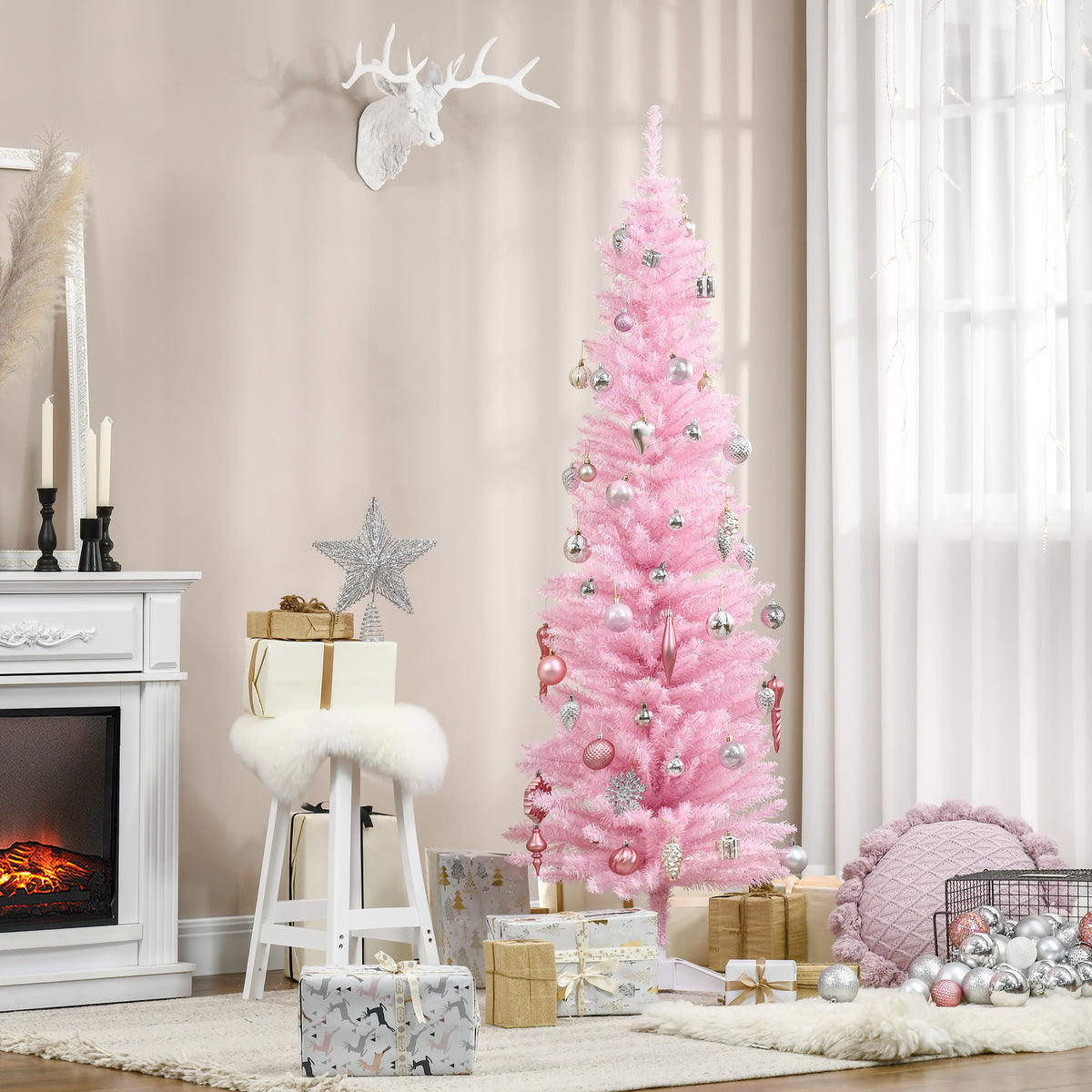 Slim pink pencil Christmas tree, 6 ft, image 4 of 5