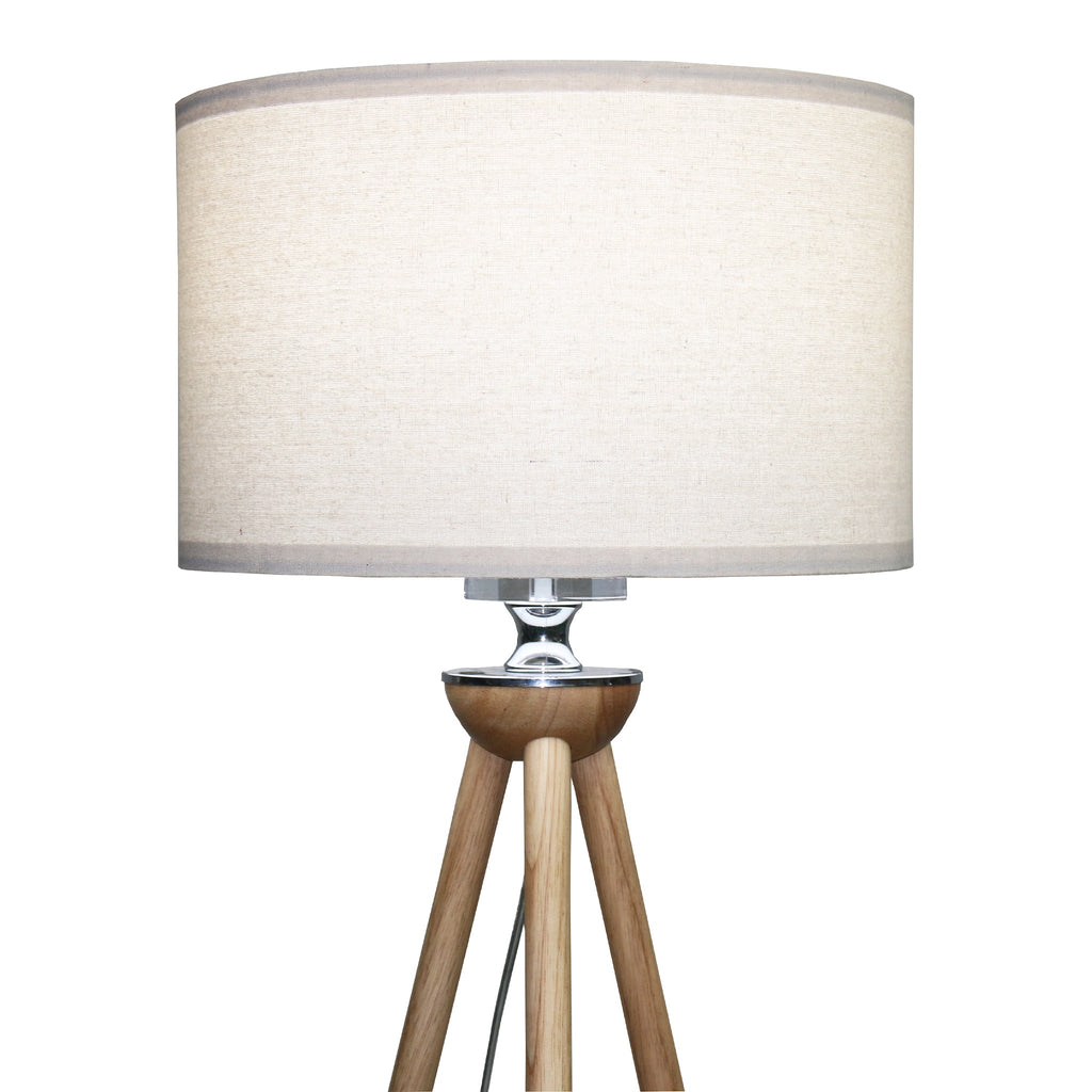 Wood tripod floor lamp with drum shade, image 3 of 5