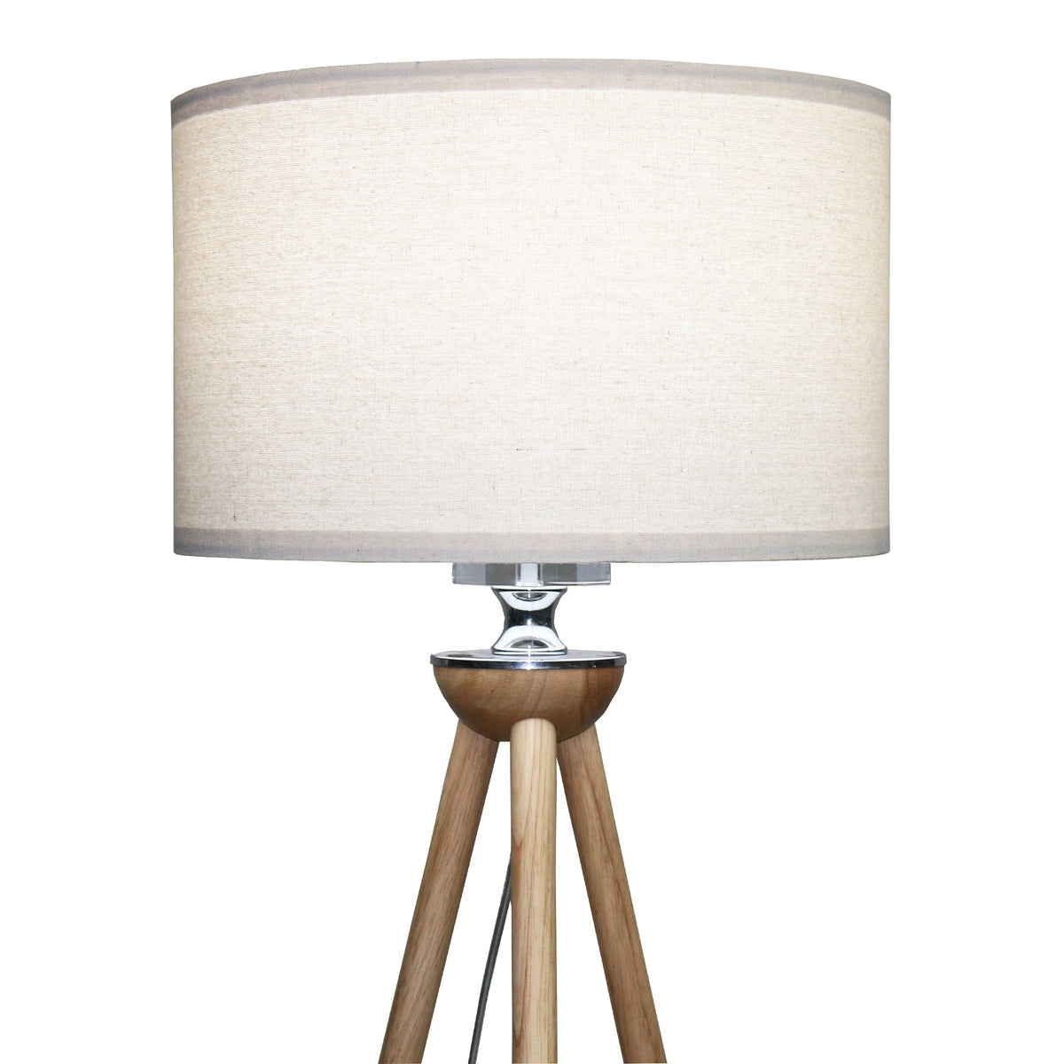 Wood tripod floor lamp with drum shade, image 3 of 5