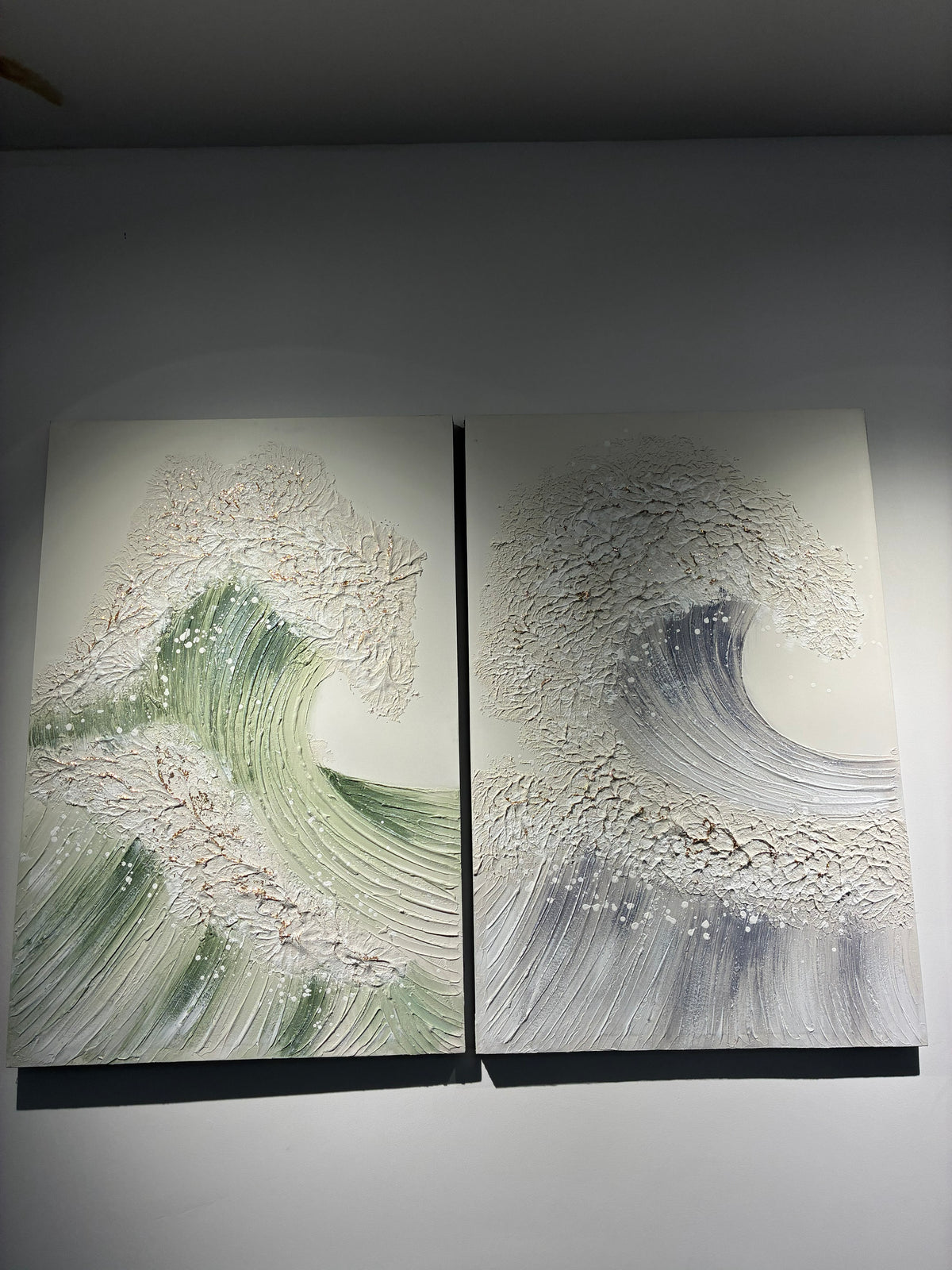Set of 2 sage ocean wave textured canvas panels, image 4 of 5