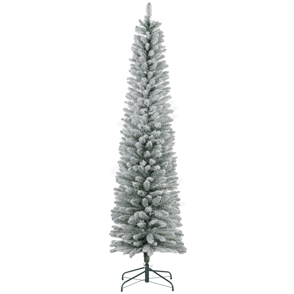 Snow-flocked slim pencil Christmas tree, 7 ft, image 1 of 4