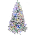 Pre-lit snow-flocked Christmas tree with multicolor lights, image 1 of 4