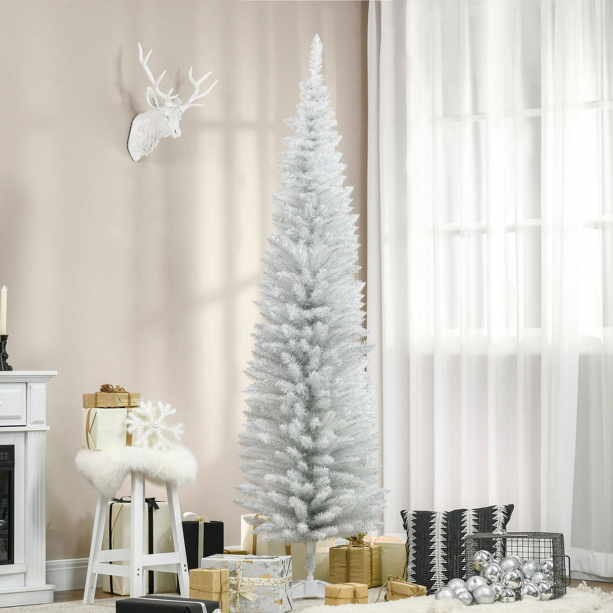 Slim white pencil Christmas tree, 7 ft, image 2 of 4