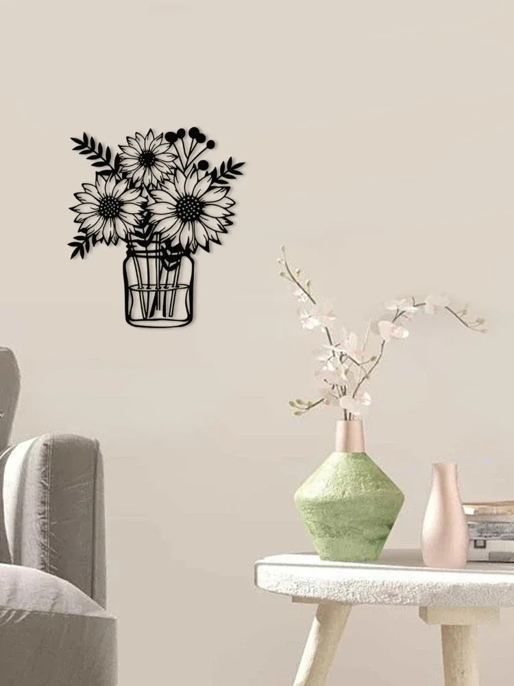 Black metal sunflower jar wall art, image 3 of 6