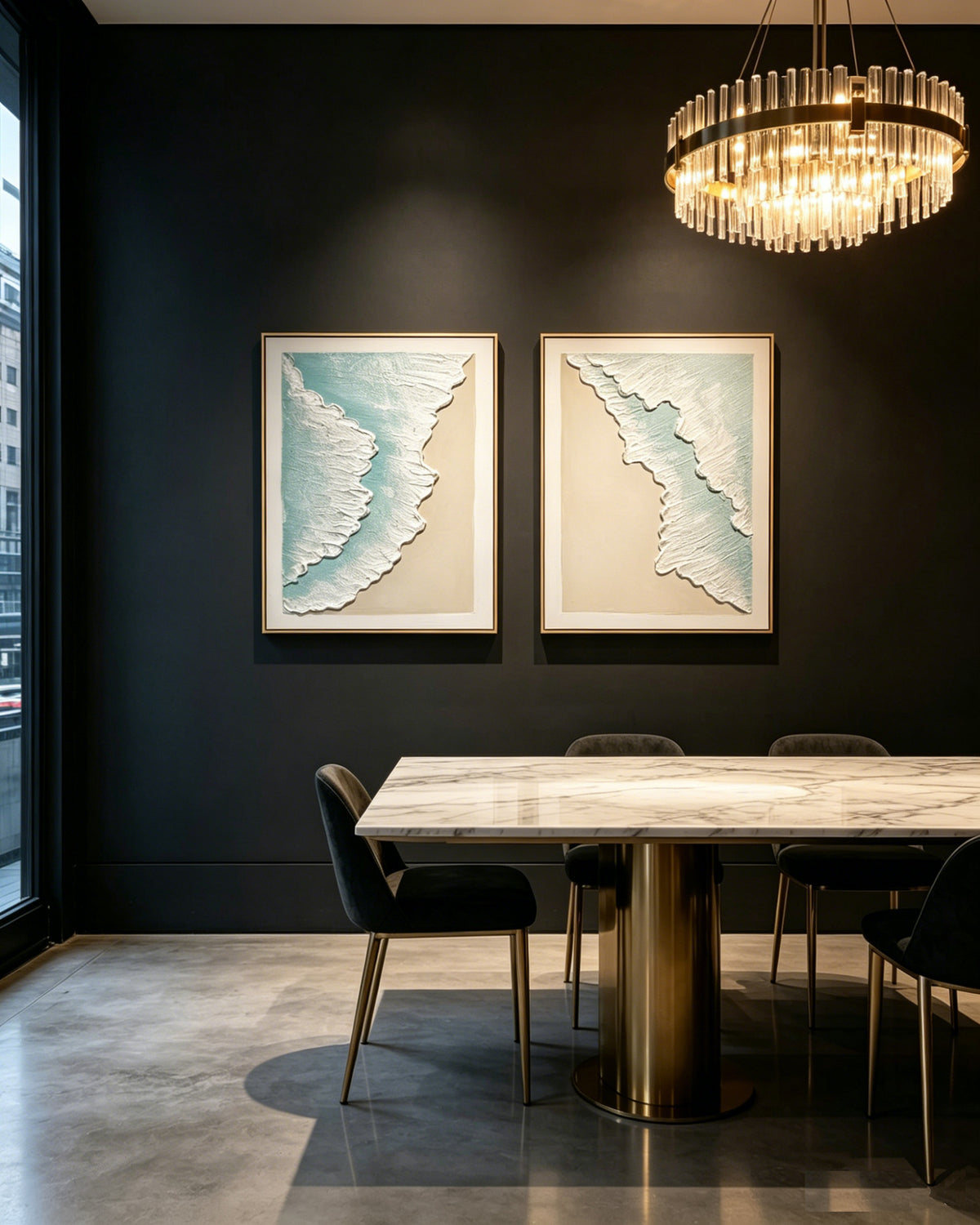 Set of 2 framed ocean wave textured canvas panels, image 3 of 5