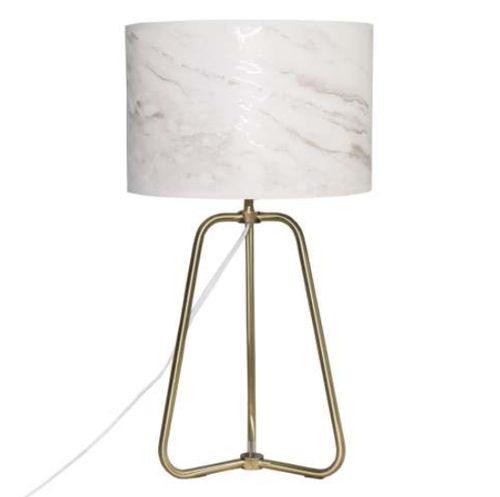 Bronze-tone table lamp with marble-print shade, image 3 of 5