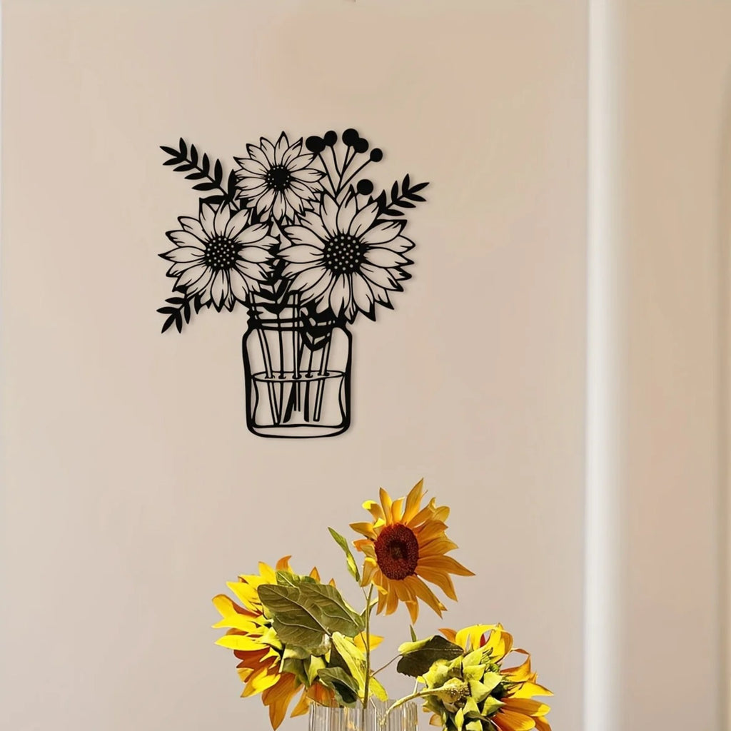 Black metal sunflower jar wall art, image 4 of 6