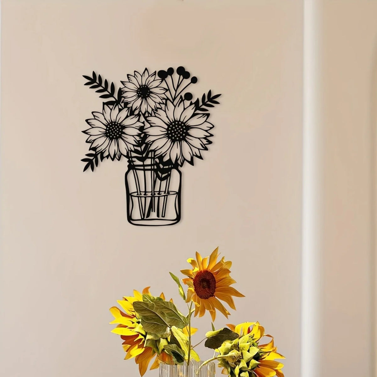 Black metal sunflower jar wall art, image 4 of 6