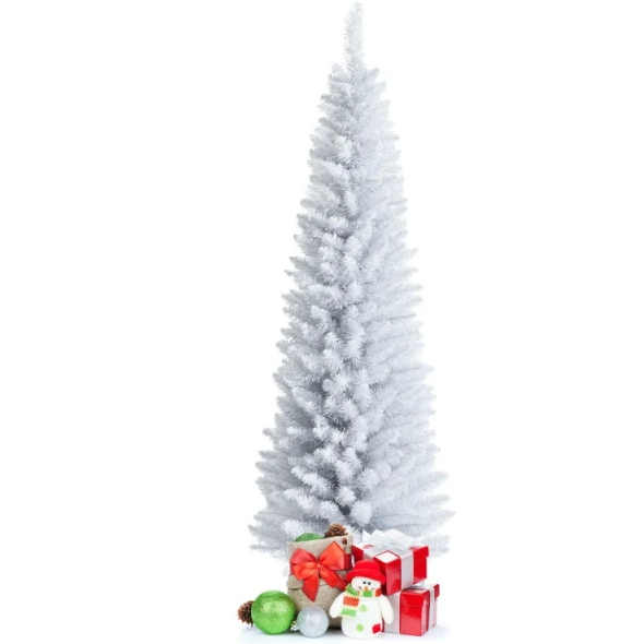 White pencil Christmas tree in a living room, image 3 of 4