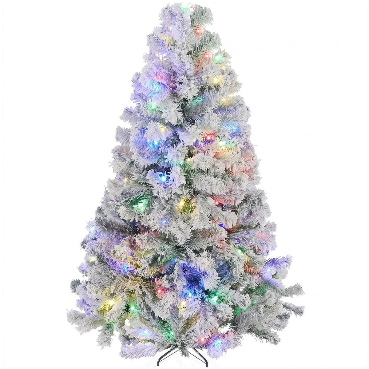Pre-lit snow-flocked Christmas tree with multicolor lights, image 4 of 4
