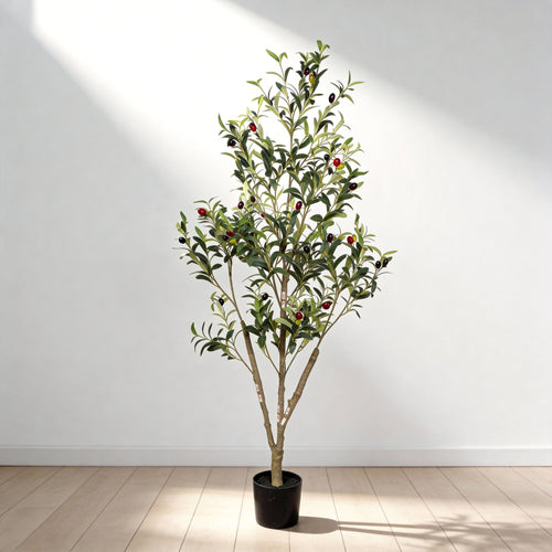 Artificial olive tree, 5 ft, in a black pot