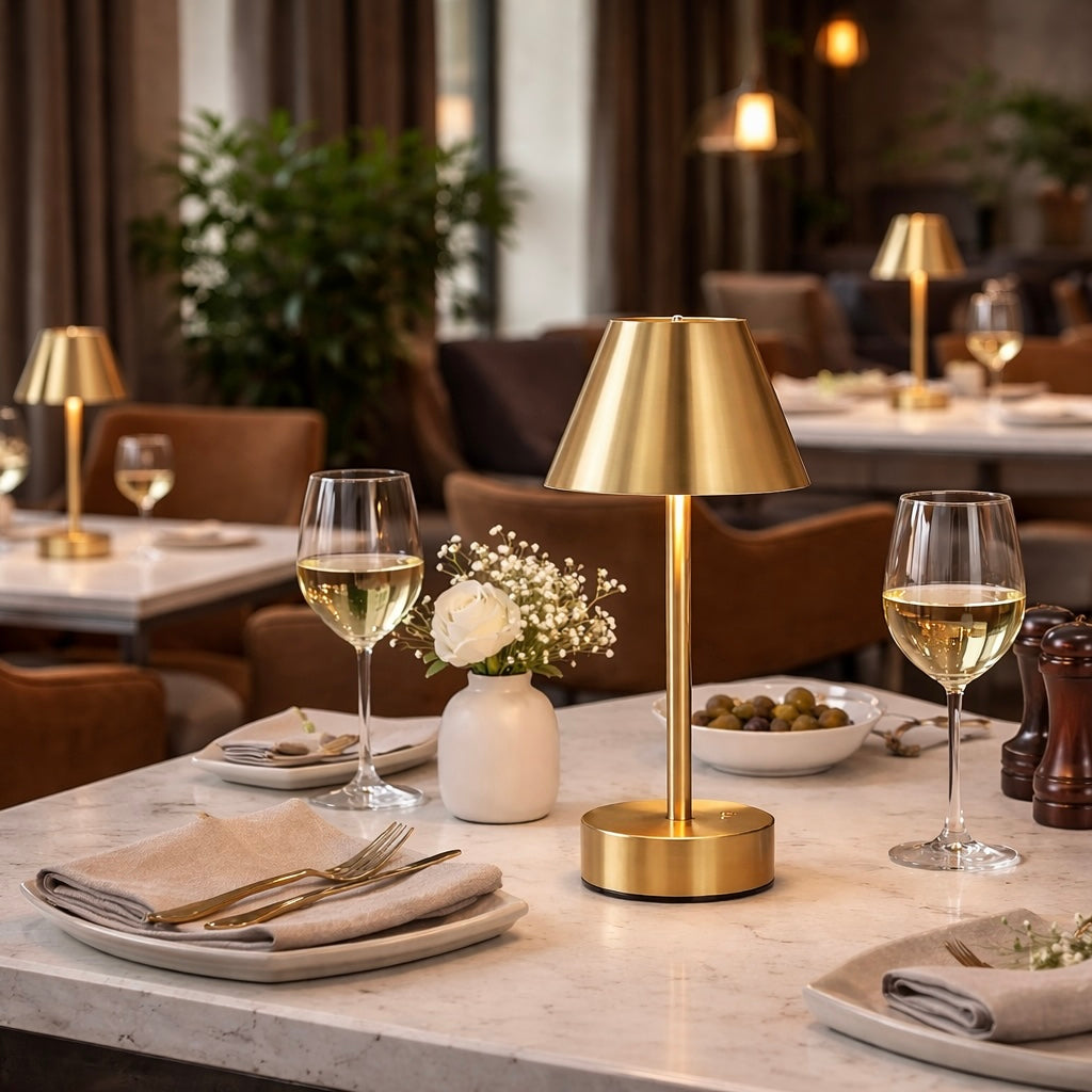Brass-plated cordless rechargeable table lamp, image 2 of 5