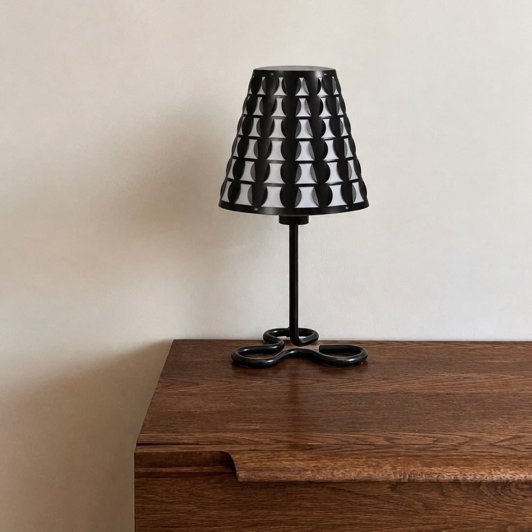 Geometric Metal Table Lamp, Black, 16 in in a real room