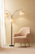 Three-Arm Arc Floor Lamp with Drum Shades, Black, Dimmable in a real room