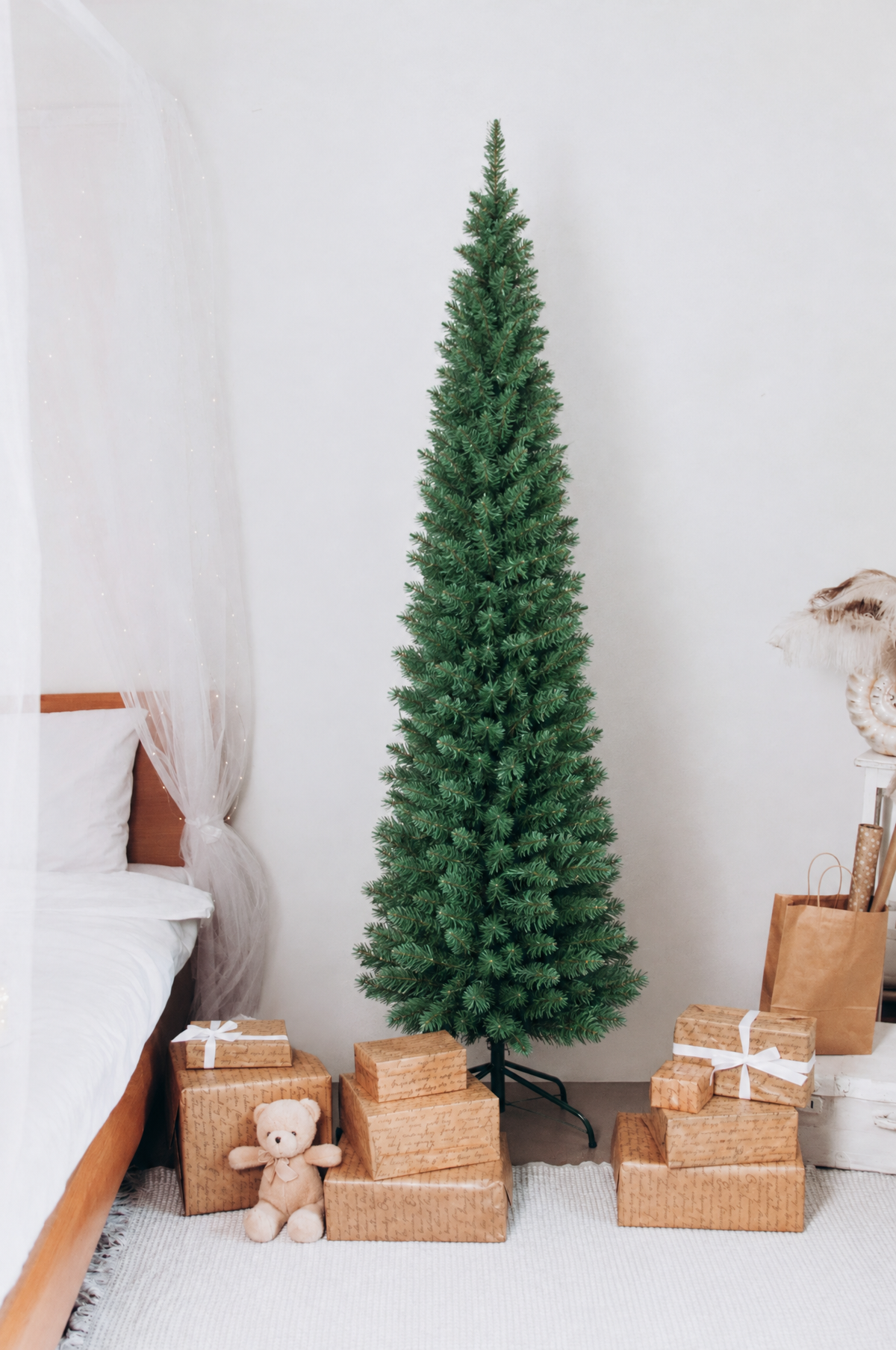Slim Pencil Christmas Tree, 5 ft, 220 Branch Tips in a real room