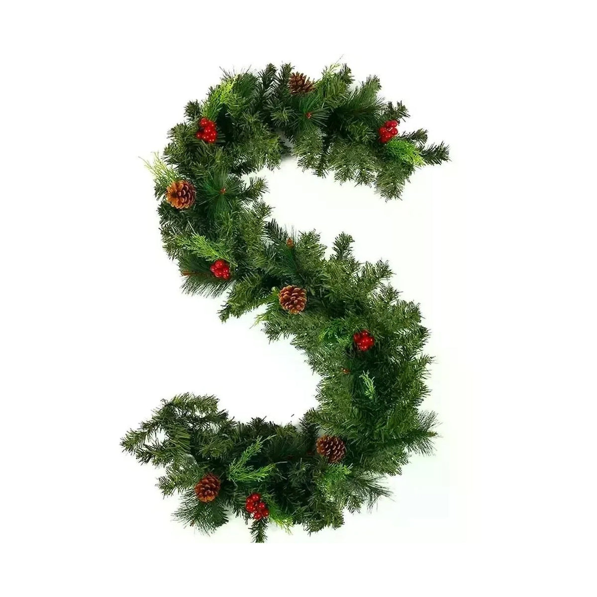 Pine Christmas Garland with Berries and Pine Cones, 8.9 ft