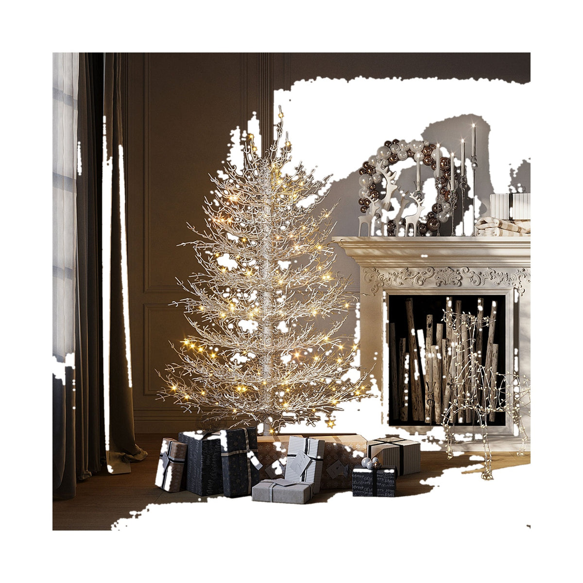 Pre-Lit White Flocked Christmas Tree, 4 ft, 230 Warm White LEDs
